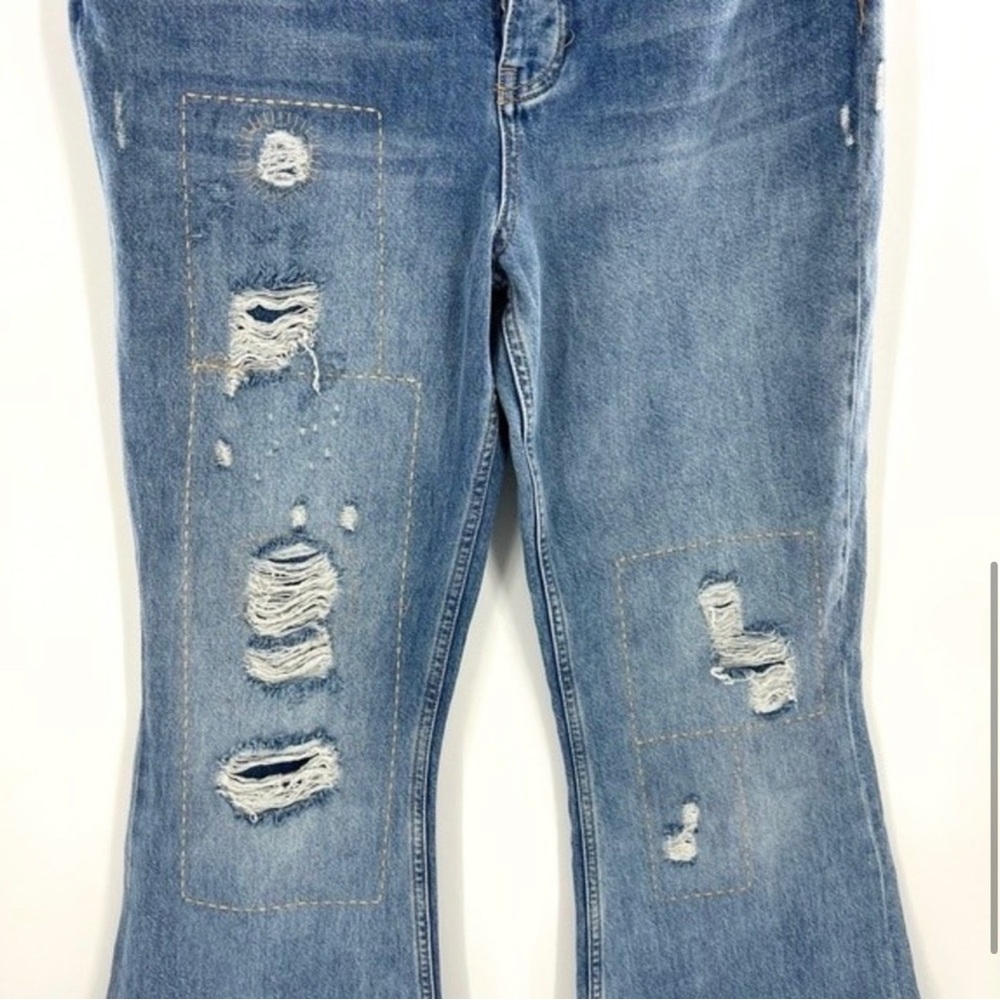 Free People Distressed Patchwork Button Fly Boho … - image 5